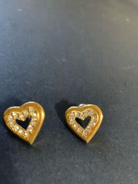 Gold Heart Crystal Stud Earrings - Women Jewelry